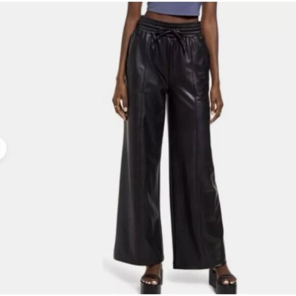 Open Edit Nordstrom Black Faux Leather Wide Leg Pants Size Small 2022 - Picture 1 of 8